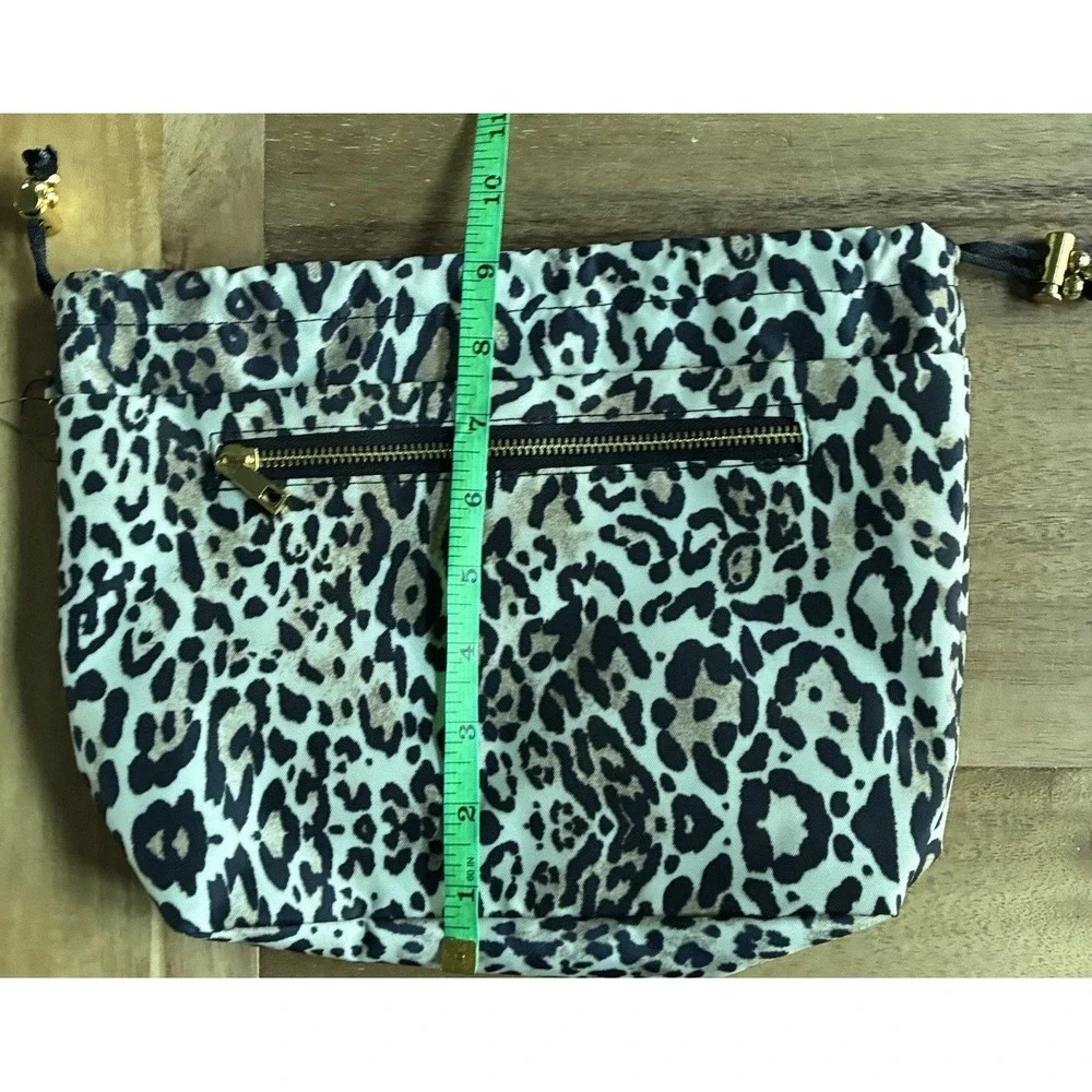Chico's Leopard Print Travel Cosmetic Makeup Organizer Drawstring Zip Bag Tote
